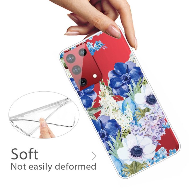 Coque Samsung Galaxy S21 Ultra 5g Fleurs Bleues Aquarelle