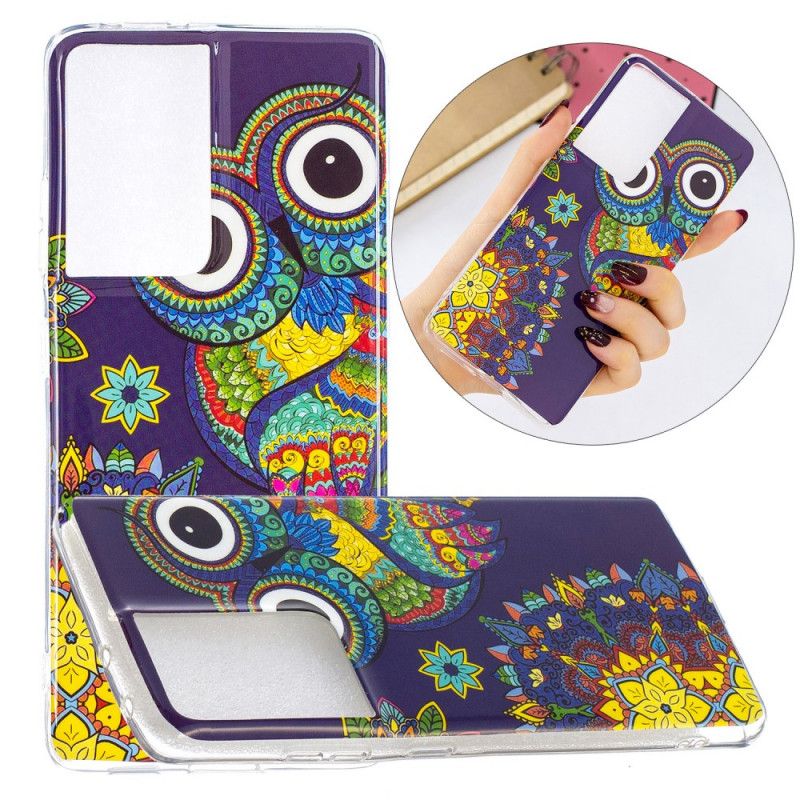 Coque Samsung Galaxy S21 Ultra 5g Hibou Mandala Fluorescente