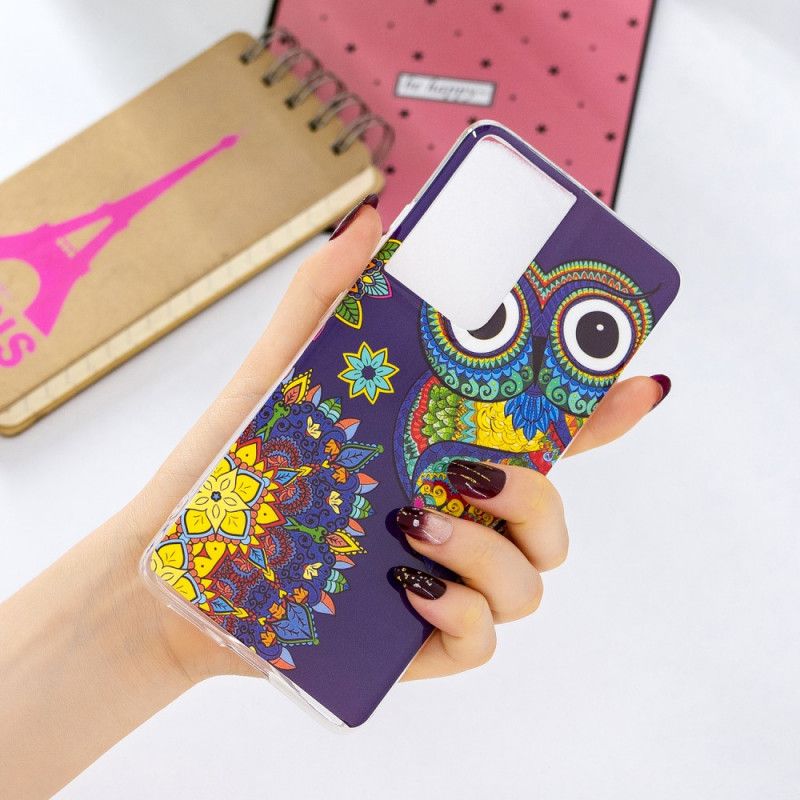 Coque Samsung Galaxy S21 Ultra 5g Hibou Mandala Fluorescente