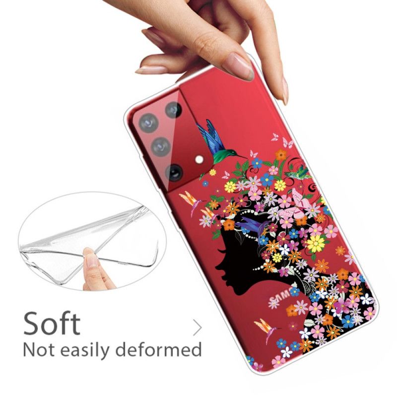 Coque Samsung Galaxy S21 Ultra 5g Jolie Tête Fleurie