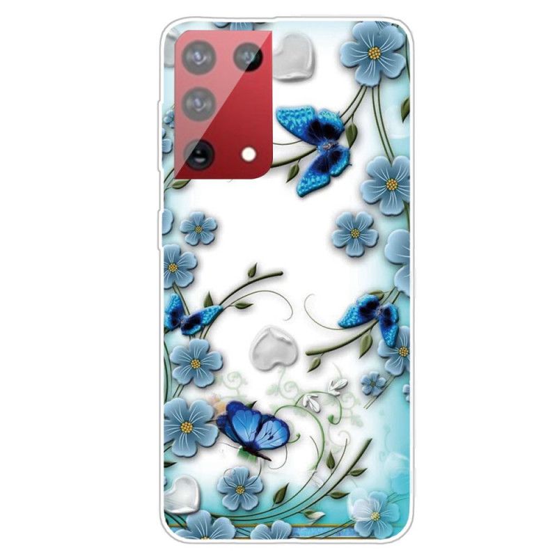 Coque Samsung Galaxy S21 Ultra 5g Papillons Et Fleurs Rétros