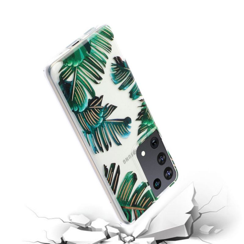 Coque Samsung Galaxy S21 Ultra 5g Transparente Feuilles Vertes