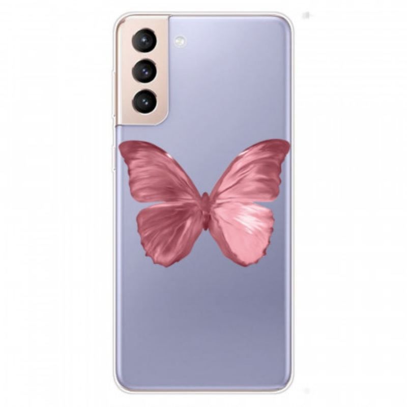 Coque Samsung Galaxy S22 5G Flexible Papillon Rose