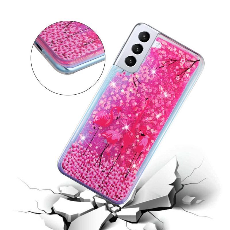 Coque Samsung Galaxy S22 5G Paillettes Flamants Roses