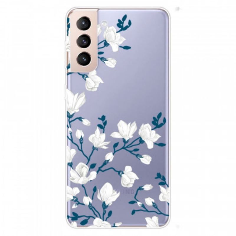 Coque Samsung Galaxy S22 5G Transparente Fleurs Blanches