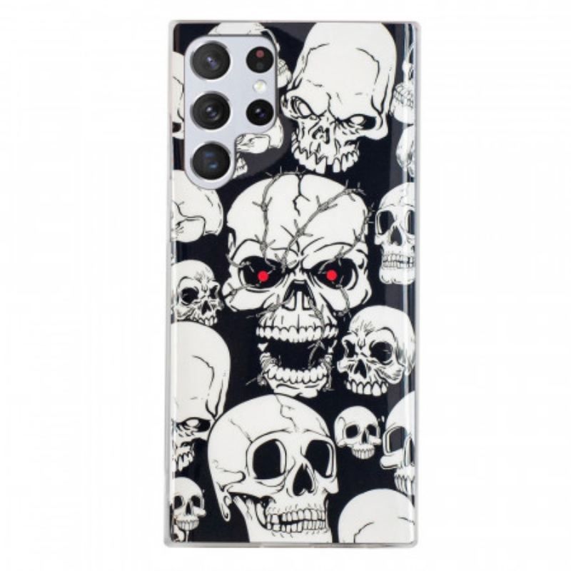 Coque Samsung Galaxy S22 Ultra 5G Attention Têtes de Mort Fluorescente