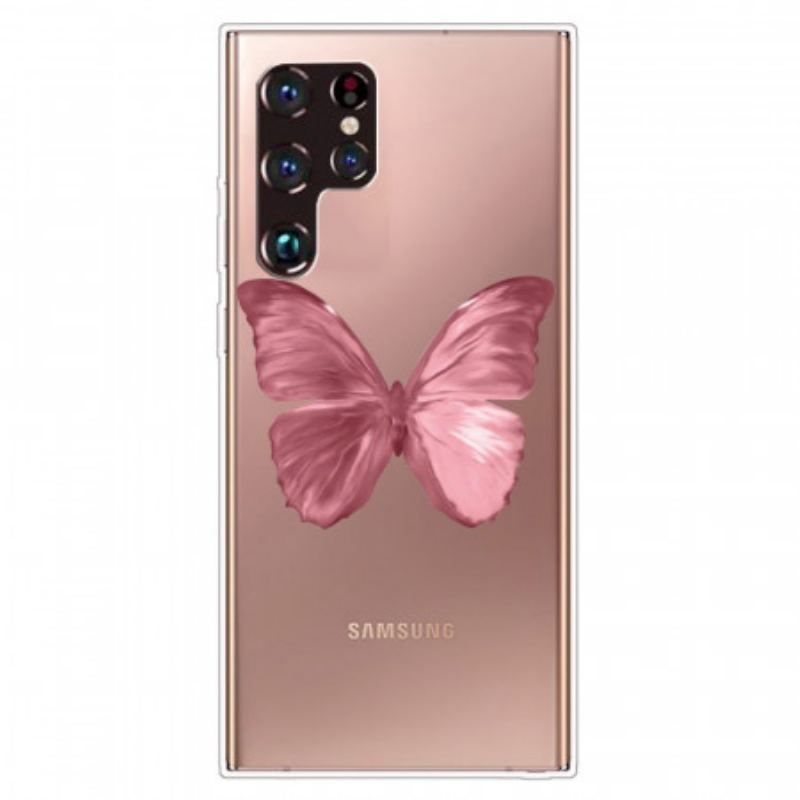 Coque Samsung Galaxy S22 Ultra 5G Flexible Papillon Rose