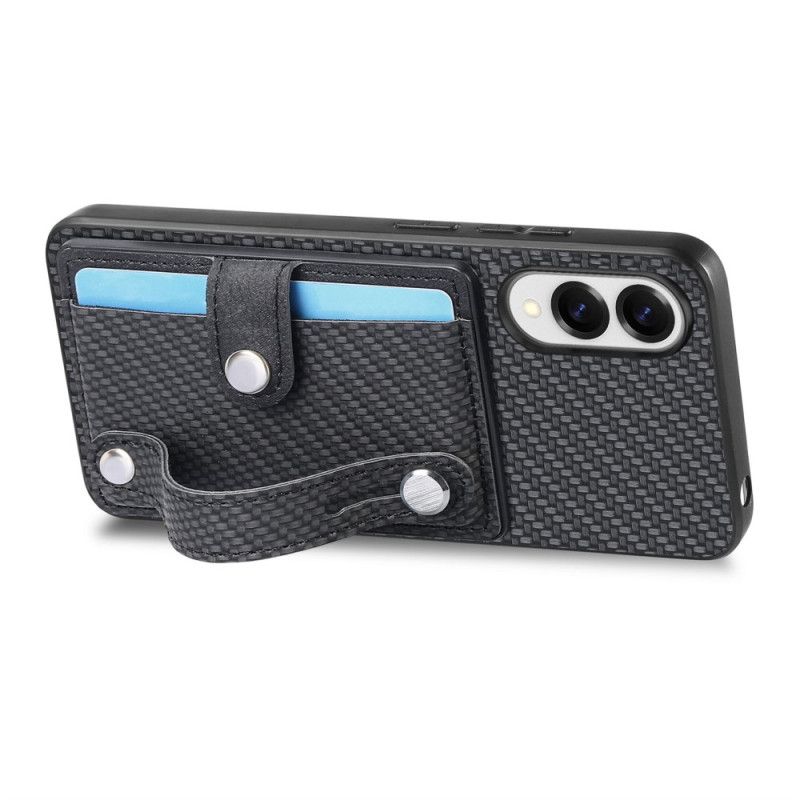 Coque Samsung Galaxy S25 Edge Fibre Carbone avec Porte-Cartes et Sangle-Support