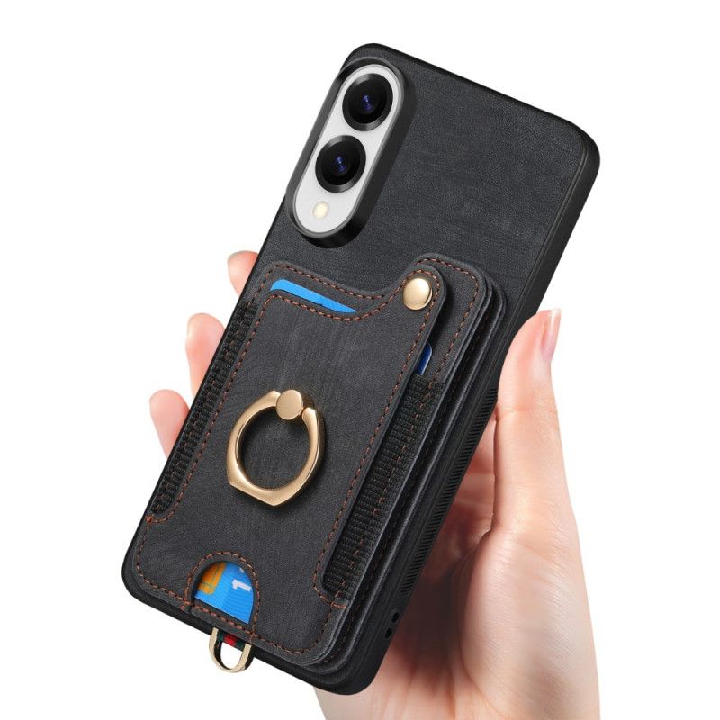 Coque Samsung Galaxy S25 Edge Porte-Cartes RFID Rétro et Lanière