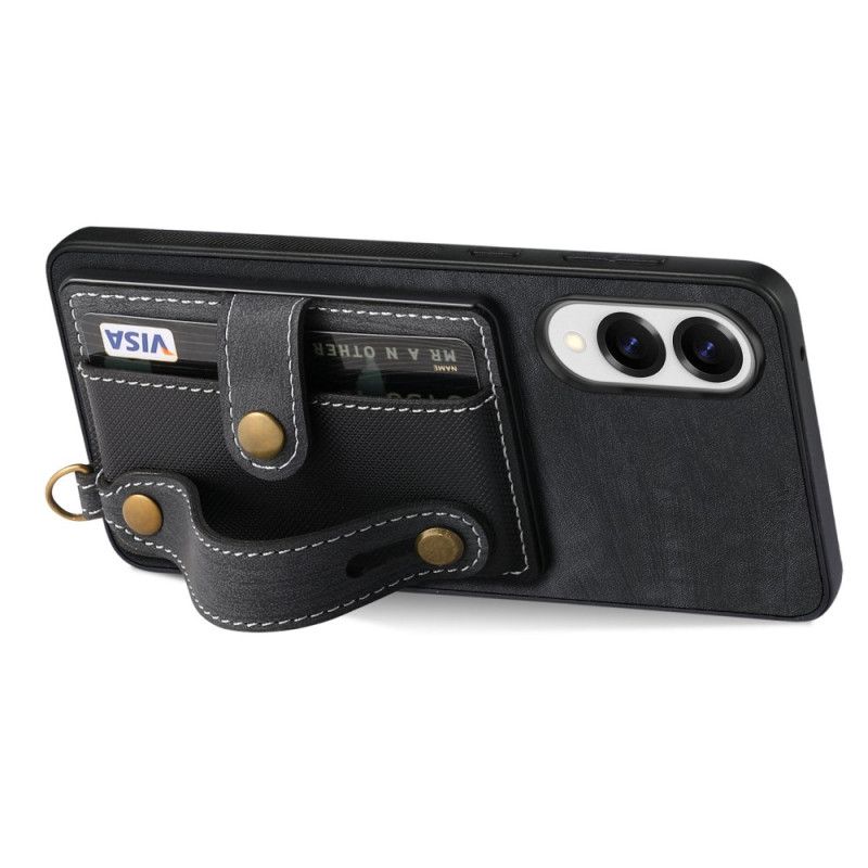 Coque Samsung Galaxy S25 Edge Rétro Porte-Cartes et Dragonne