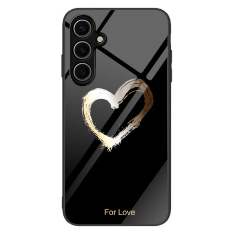 Coque Samsung Galaxy S25 Plus 5G Verre Trempé Coeur Doré sur Fond Noir