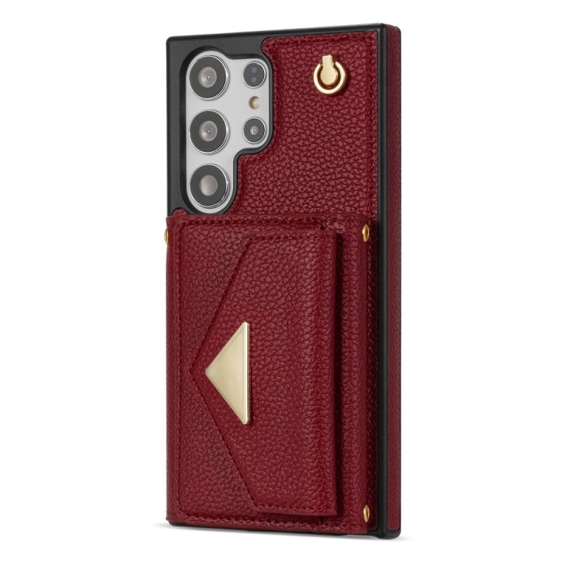 Coque Samsung Galaxy S25 Ultra 5G Effet Cuir avec Porte-Cartes et Sangle