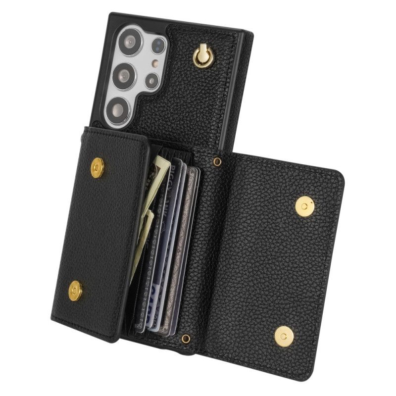 Coque Samsung Galaxy S25 Ultra 5G Effet Cuir avec Porte-Cartes et Sangle