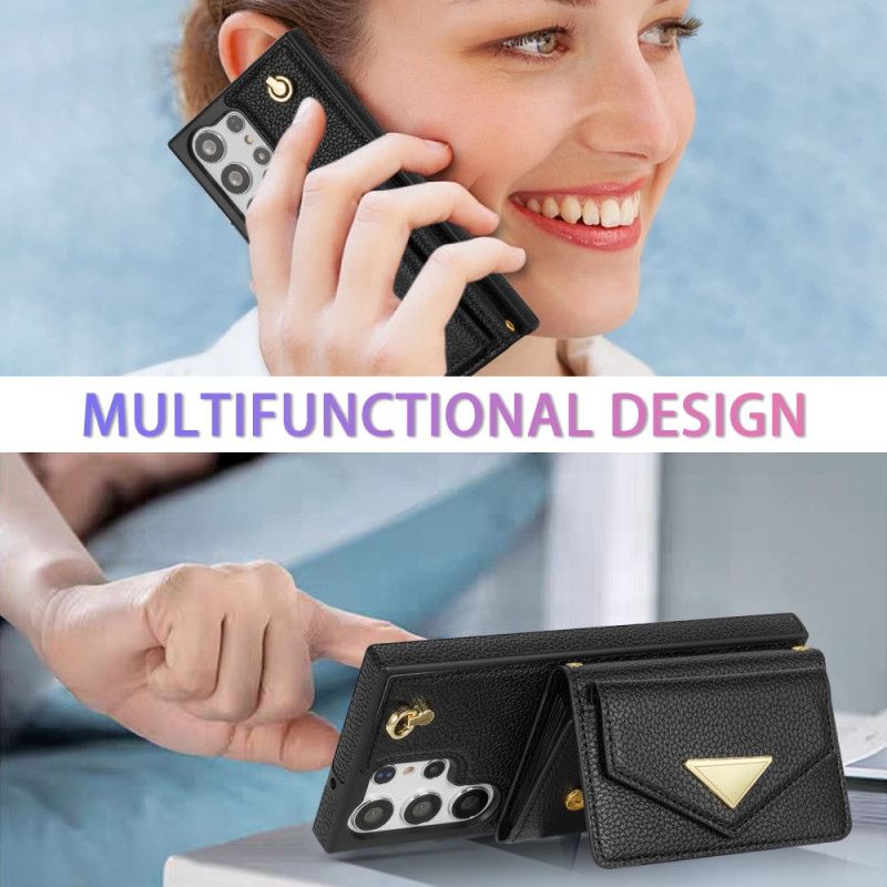Coque Samsung Galaxy S25 Ultra 5G Effet Cuir avec Porte-Cartes et Sangle