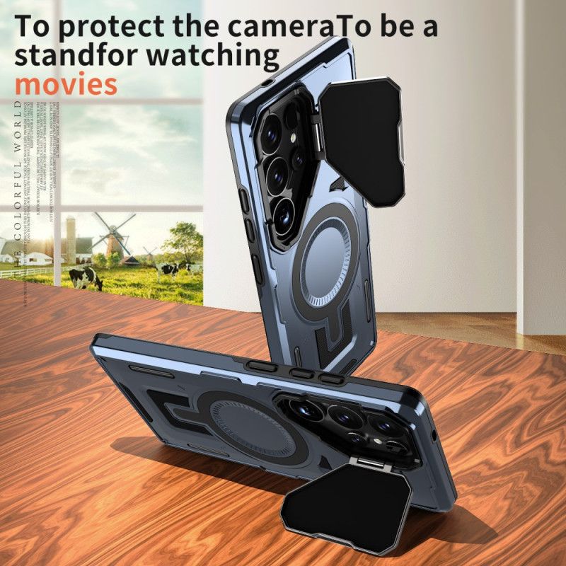 Coque Samsung Galaxy S25 Ultra 5G Effet Métal avec Couvre-Objectif et Support