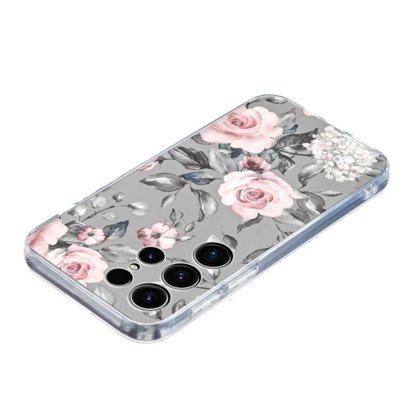 Coque Samsung Galaxy S25 Ultra 5G Motif Floral sur Fond Gris