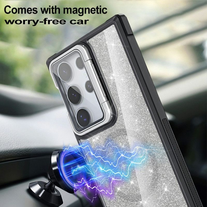 Coque Samsung Galaxy S25 Ultra 5G Paillettes Support Intégré