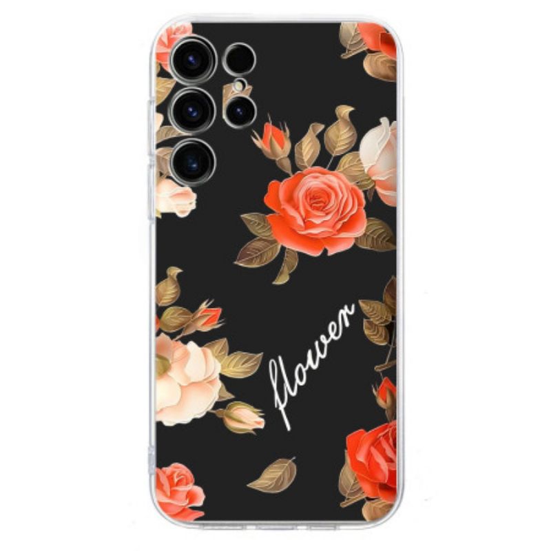 Coque Samsung Galaxy S25 Ultra 6G Motif Floral sur Fond Noir