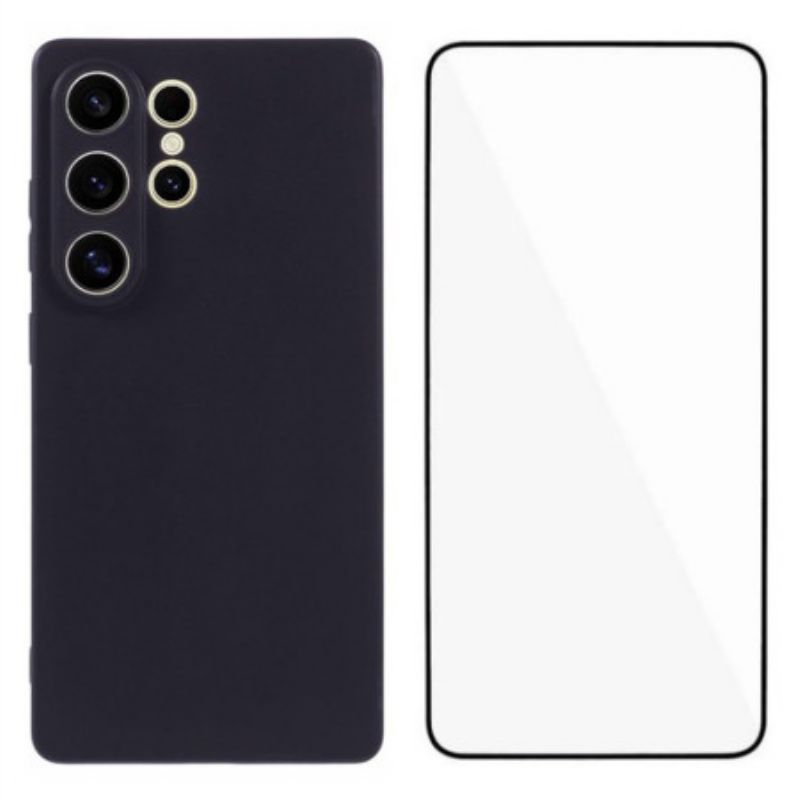 Coque Samsung Galaxy S25 Ultra Silicone Mat avec Protection Écran en Verre Trempé