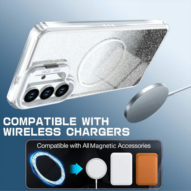 Coque Samsung Galaxy S26 Magnétique Paillettes Dégradées et Support Pliable