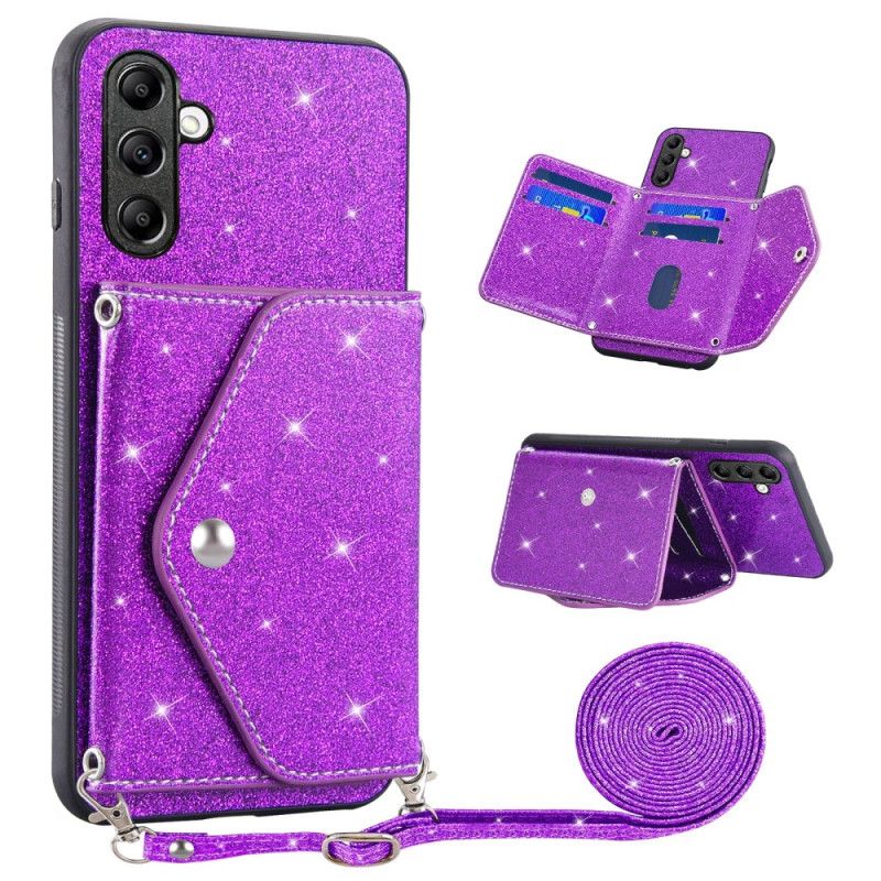 Coque Samsung Galaxy S26 Porte-Cartes Paillettes et Bandoulière