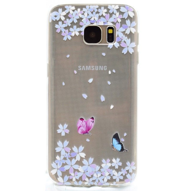 Coque Samsung Galaxy S7 Transparente Papillons Et Fleurs