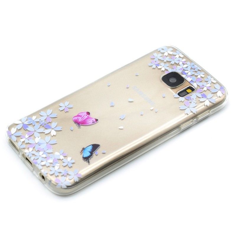 Coque Samsung Galaxy S7 Transparente Papillons Et Fleurs