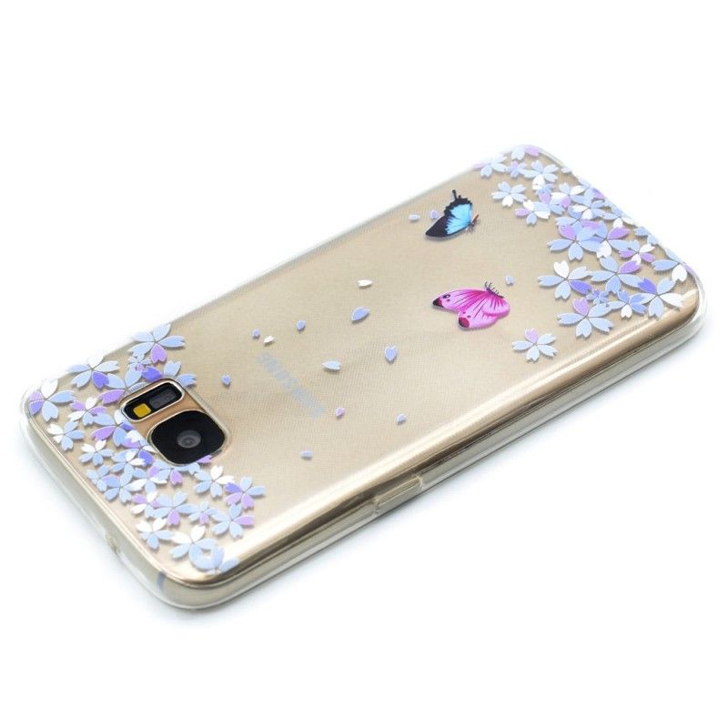 Coque Samsung Galaxy S7 Transparente Papillons Et Fleurs