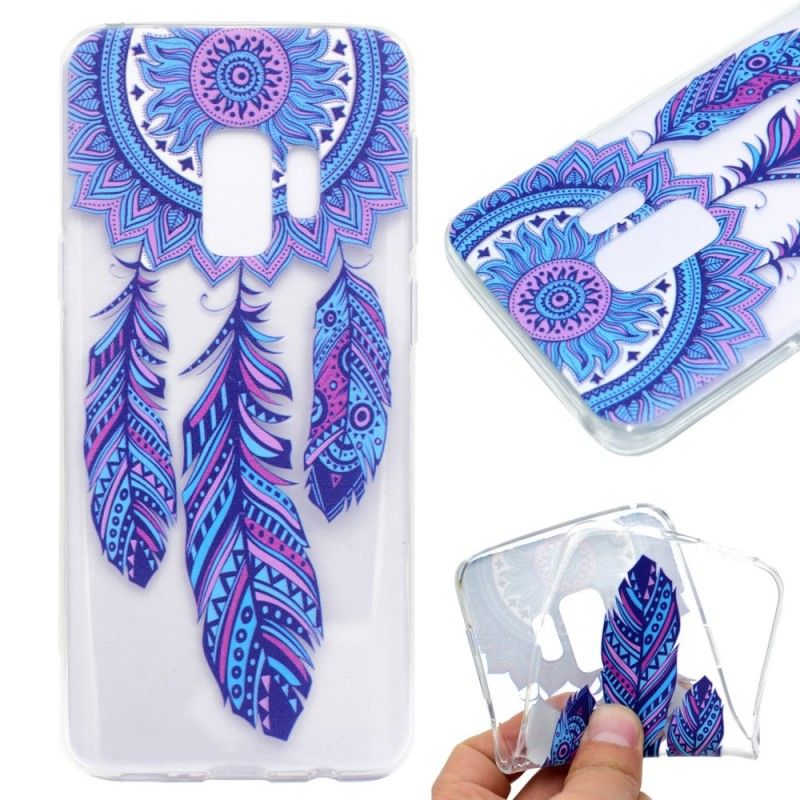 Coque Samsung Galaxy S9 Plus Transparente Attrape Rêves Plumes Bleues