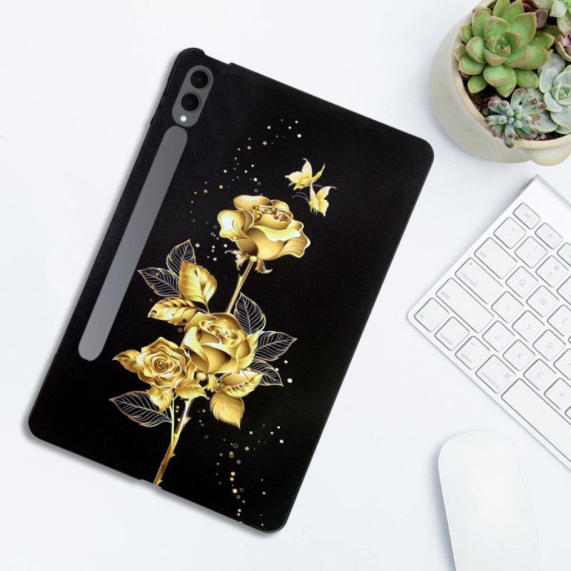Coque Samsung Galaxy Tab S11 Ultra Papillons et Roses Dorés