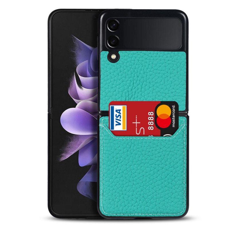 Coque Samsung Galaxy Z Flip 3 5G Véritable Cuir Litchi Porte-carte