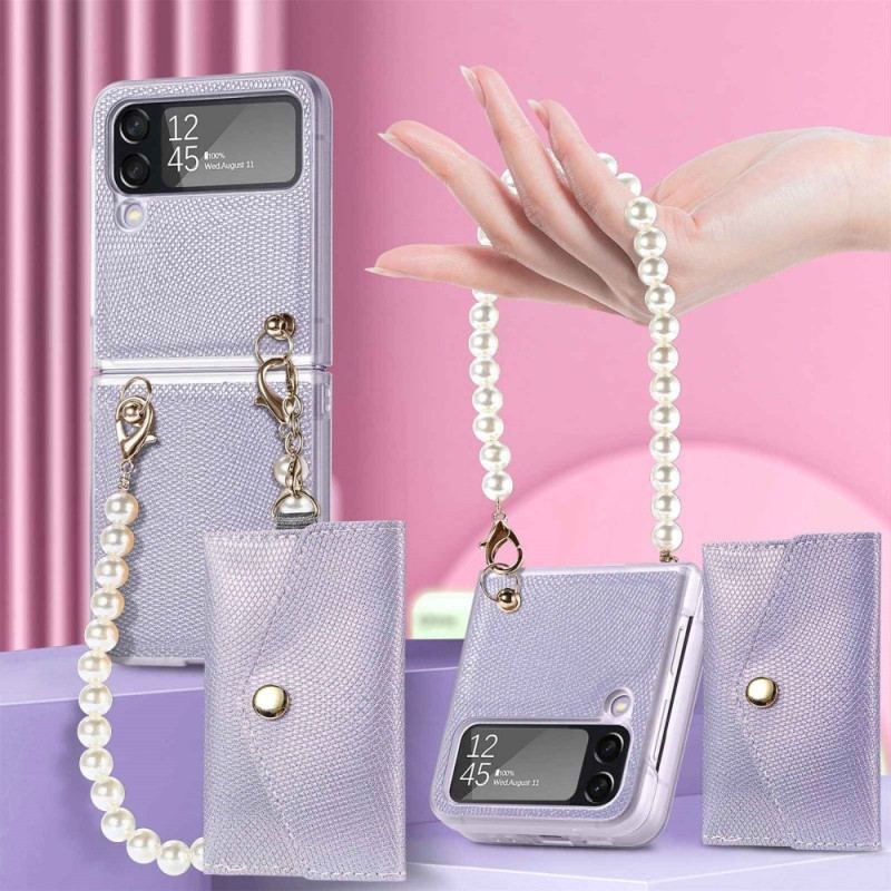 Coque Samsung Galaxy Z Flip 4 Porte-cartes et Lanière Perles