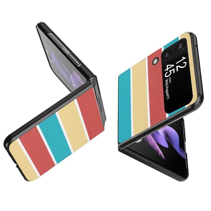 Coque Samsung Galaxy Z Flip 4 Simili Cuir Lignes