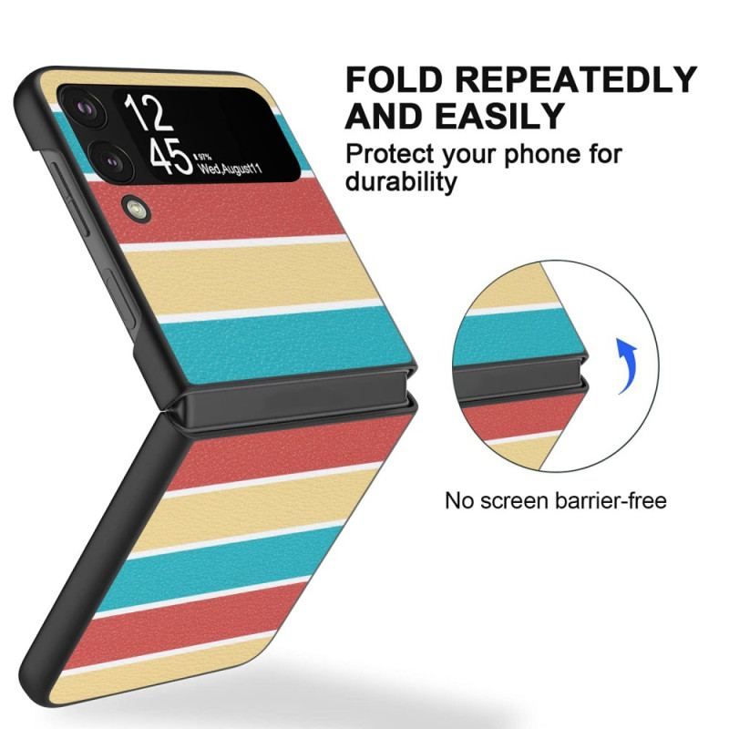 Coque Samsung Galaxy Z Flip 4 Simili Cuir Lignes