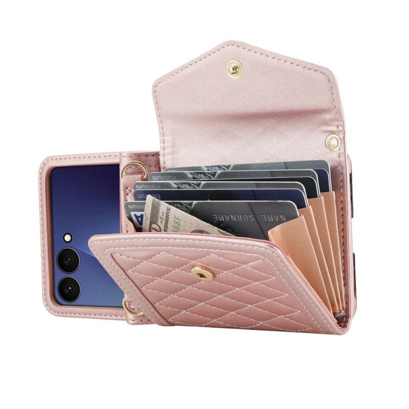 Coque Samsung Galaxy Z Flip 7 5G Porte-Cartes Matelassé et Bandoulière