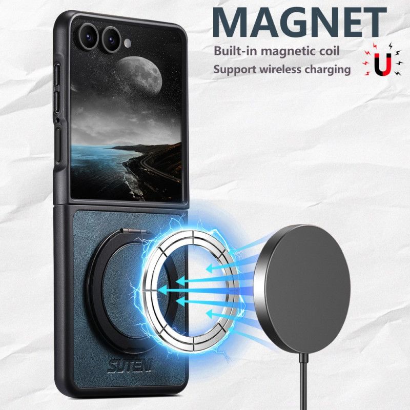 Coque Samsung Galaxy Z Flip 7 Compatible MagSafe Effet Cuir Anneau-Support SUTENI