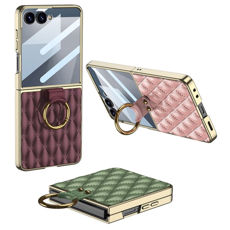 Coque Samsung Galaxy Z Flip 7 Design Matelassé avec Anneau-Support