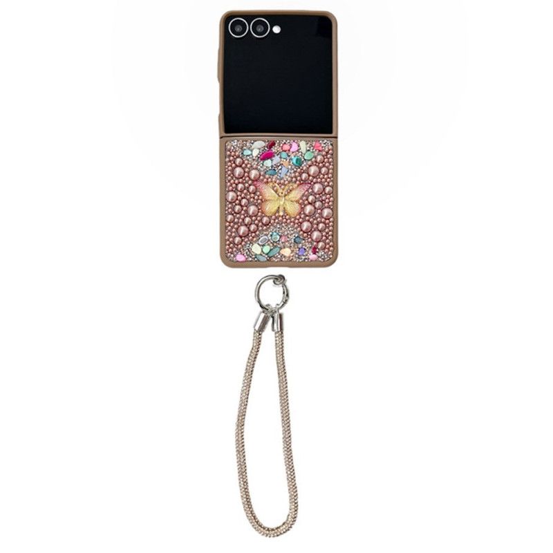 Coque Samsung Galaxy Z Flip 7 Design Paillettes et Dragonne