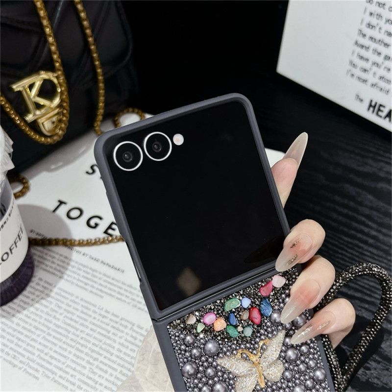 Coque Samsung Galaxy Z Flip 7 Design Paillettes et Dragonne