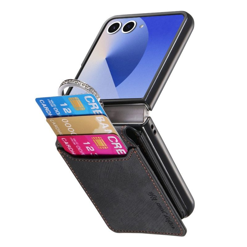 Coque Samsung Galaxy Z Flip 7 Effet Vintage Porte-Cartes et Support