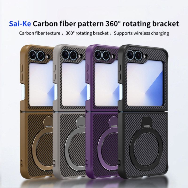 Coque Samsung Galaxy Z Flip 7 FE / Z Flip 6 Conception Fibre Carbone Support Magnétique