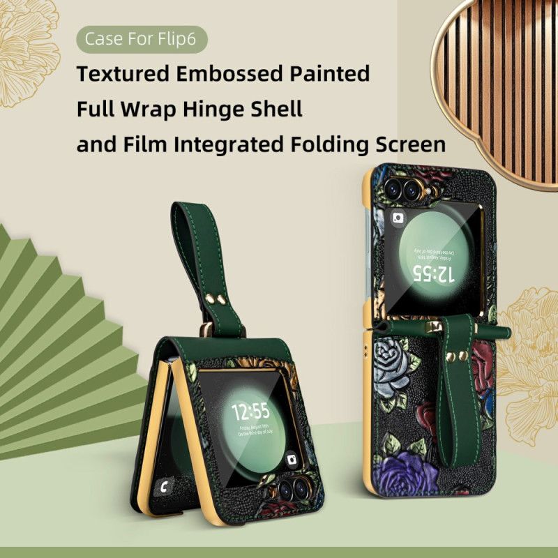 Coque Samsung Galaxy Z Flip 7 FE / Z Flip 6 Design Floral à Bandoulière