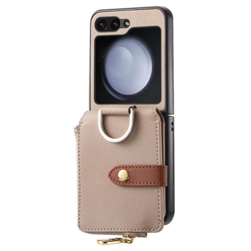 Coque Samsung Galaxy Z Flip 7 FE / Z Flip 6 Poche Zippée et Anneau de Support