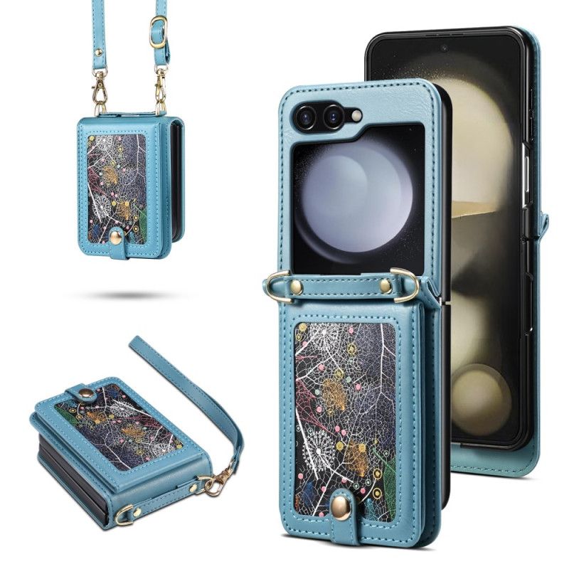 Coque Samsung Galaxy Z Flip 7 FE / Z Flip 6 Porte-Cartes et Bandoulière Marbré