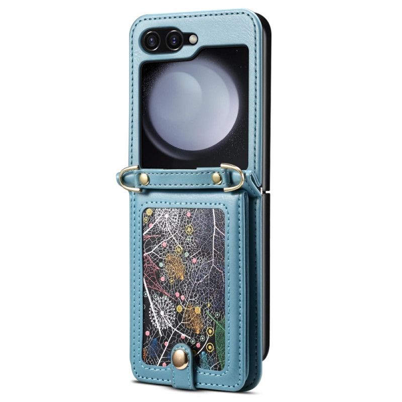 Coque Samsung Galaxy Z Flip 7 FE / Z Flip 6 Porte-Cartes et Bandoulière Marbré