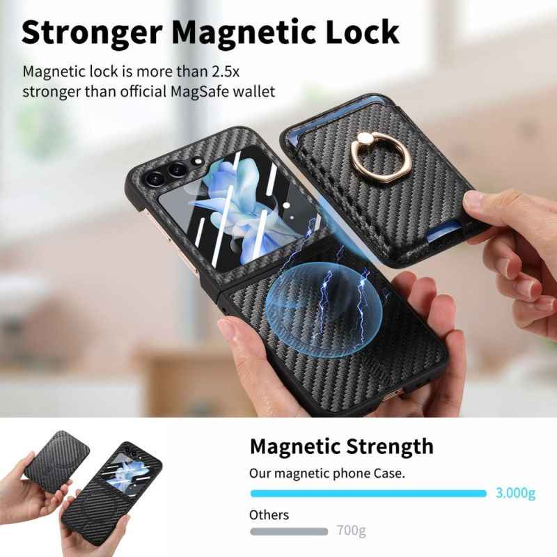 Coque Samsung Galaxy Z Flip 7 FE / Z Flip 6 Porte-Cartes Fibre Carbone