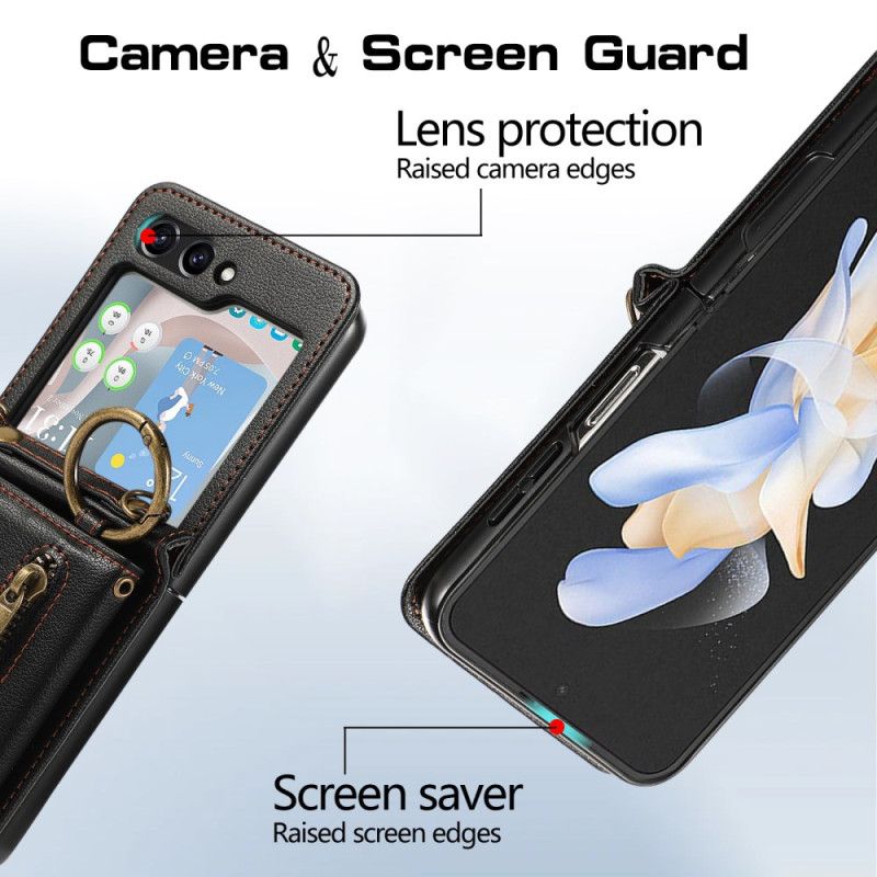 Coque Samsung Galaxy Z Flip 7 FE / Z Flip 6 Portefeuille à Fermeture Éclair et Bandoulière