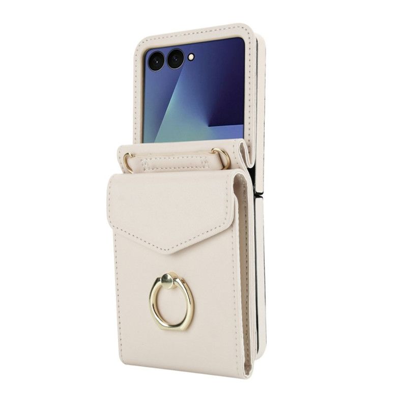 Coque Samsung Galaxy Z Flip 7 Portefeuille Matelassé et Bandoulière