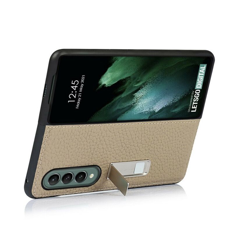 Coque Samsung Galaxy Z Fold 3 5G Cuir Litchi Véritable Support Mains Libres