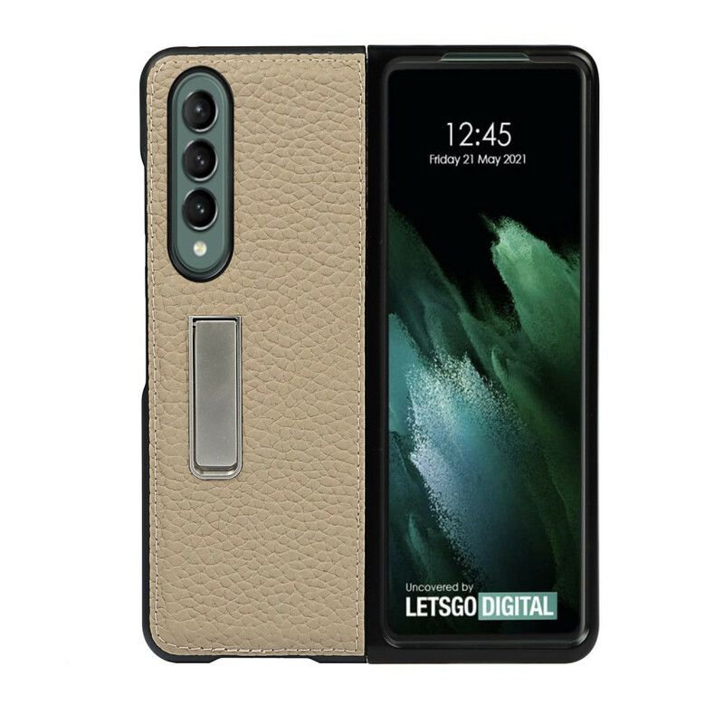 Coque Samsung Galaxy Z Fold 3 5G Cuir Litchi Véritable Support Mains Libres